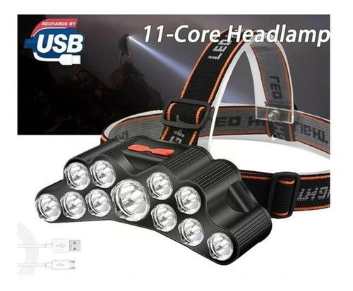 Lanterna De Cabeça Led Potente Recarregável Usb 11led 4 Modo Cor da luz:Led Branco