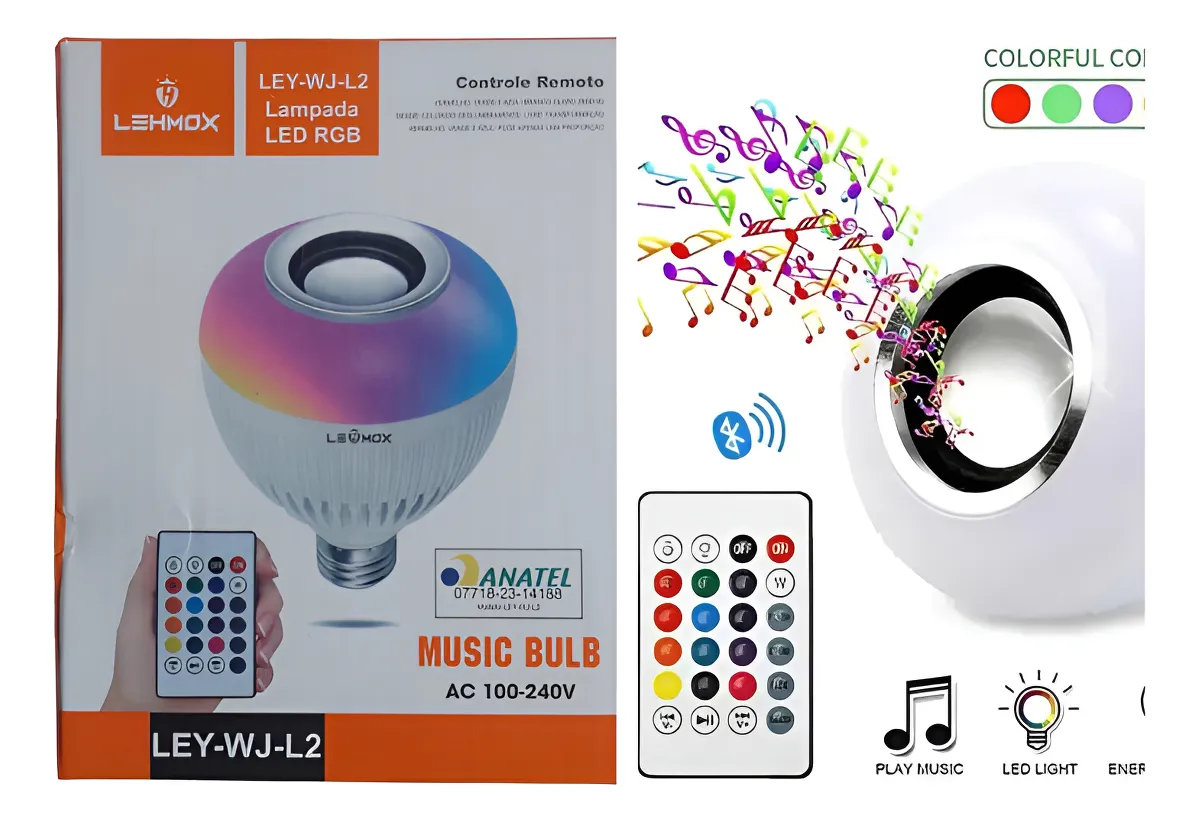 LAMPADA  LED COLORIDA CONTENDO ALTO FALANTE LEY-WJ-L2 LEHMOX