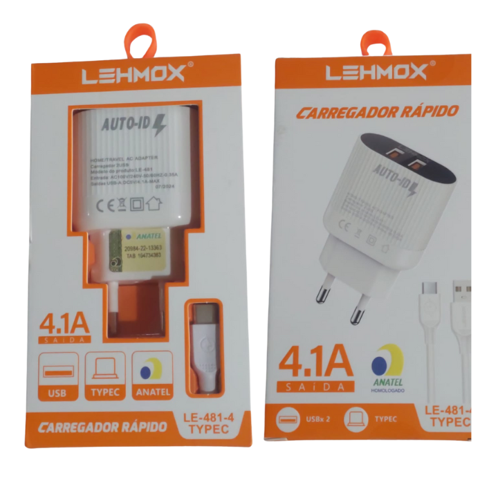Carregador Rápido Lehmox  LE-481-4 TYPE C