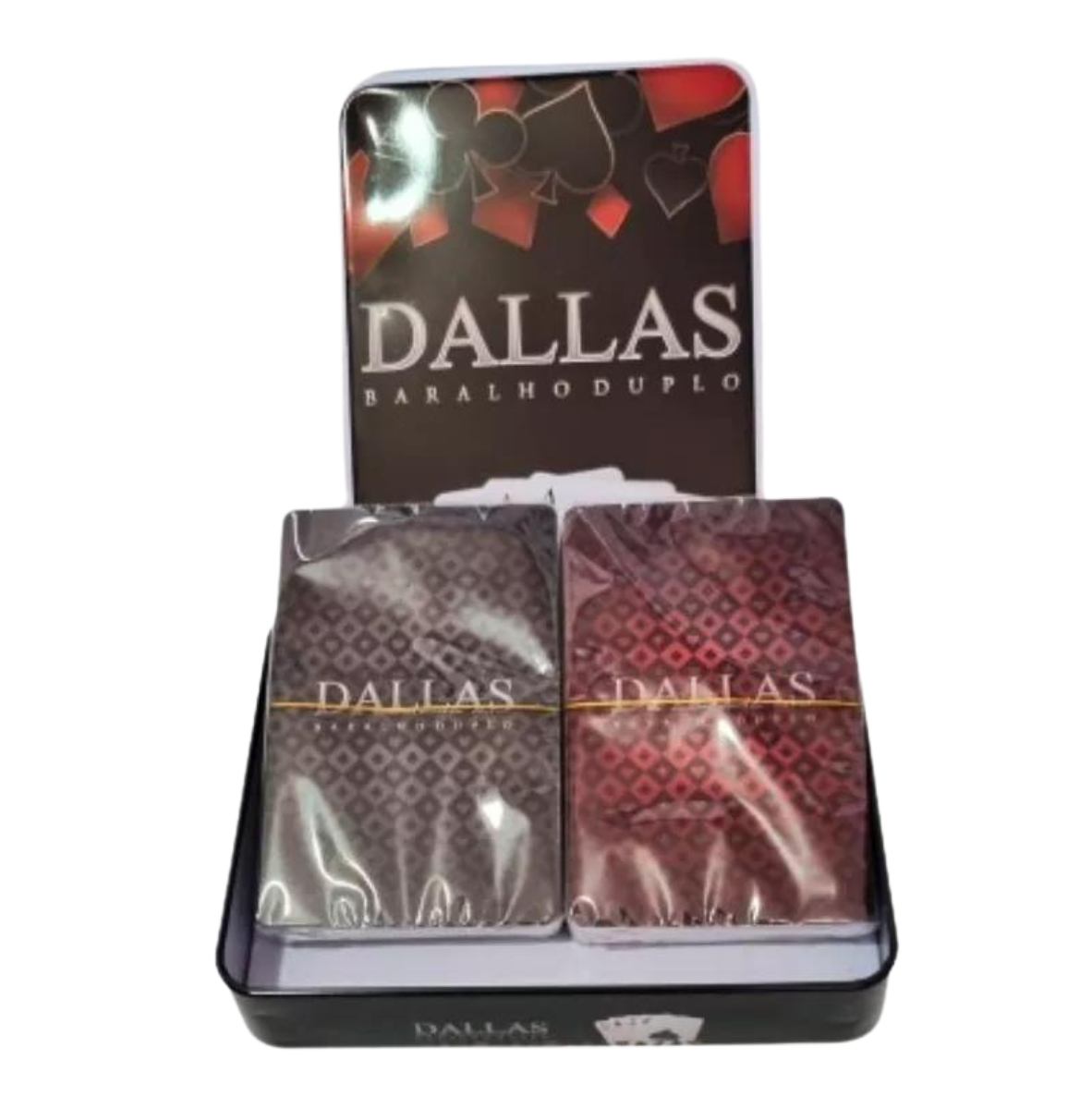 Kit Com Dois Baralhos 108 Cartas Em Embalagem De Lata Dallas