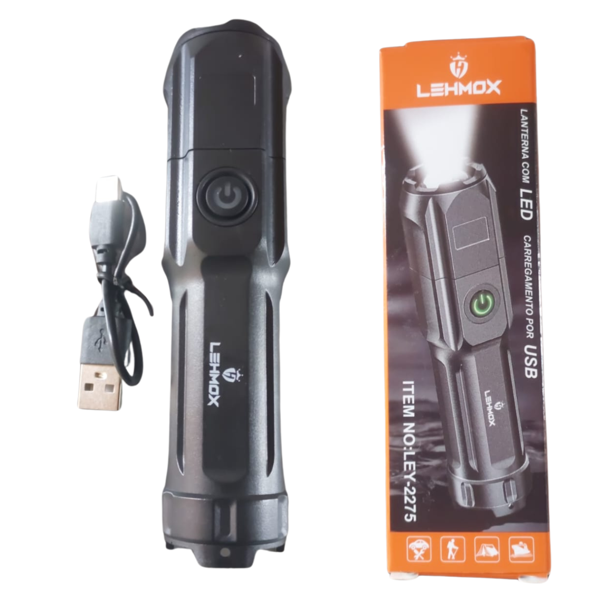 Lanterna Led Recarregável Usb 3 Modos À Prova D'água