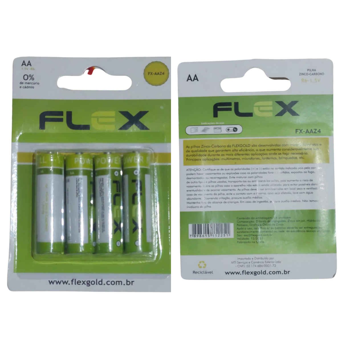 4 Pilhas Aa Pequena Flex  zinco Carbono Flex